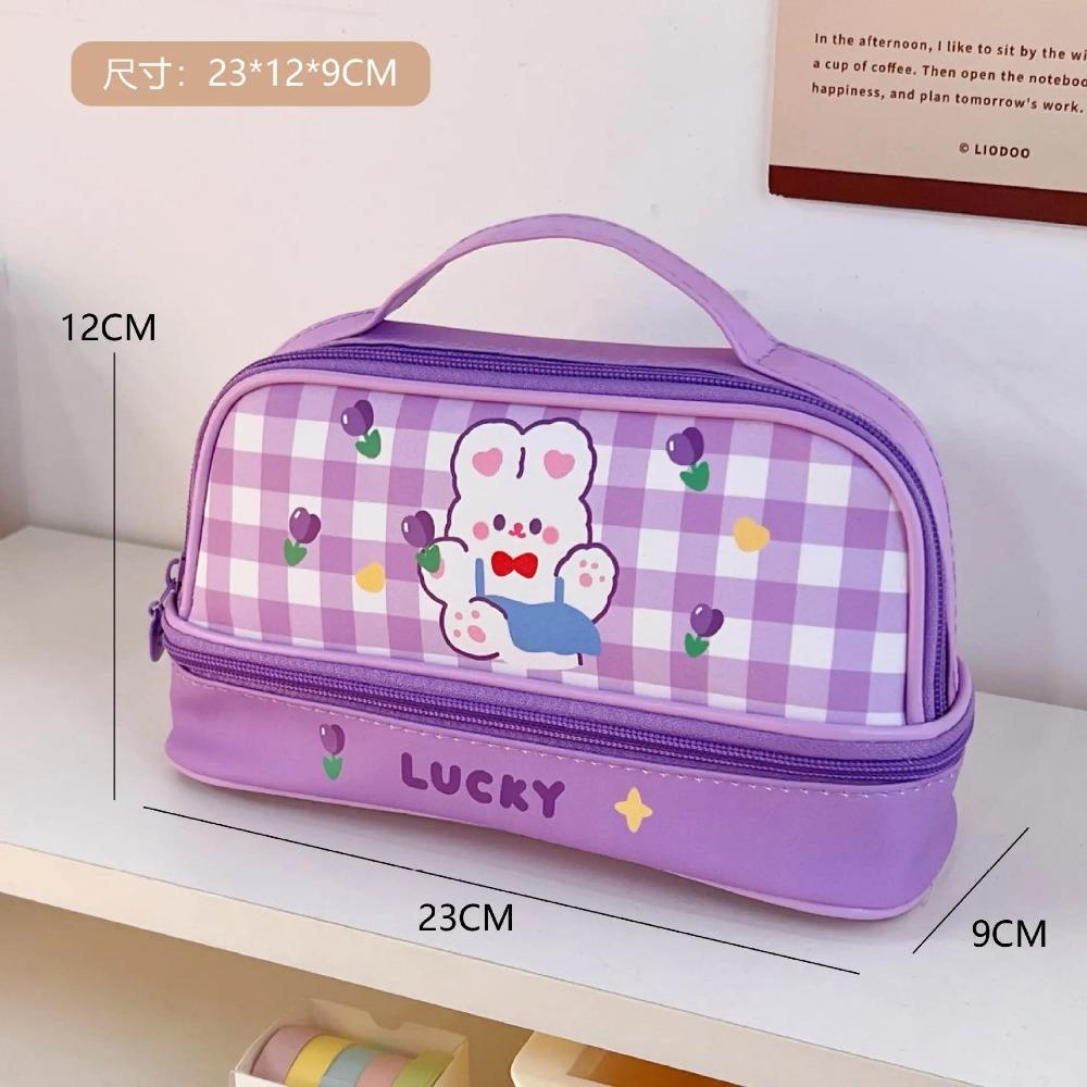 Cartoon Large Capacity Pen Bag Student Handheld Pen Bag Double Layer Storage Bag Cute And Simple Makeup Bag Stationery Box