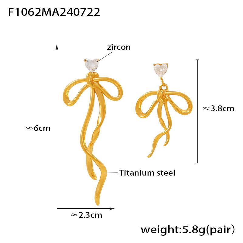 

Chic Zircon Ribbon Bow Tassel Asymmetric Titanium Steel Earrings for Women