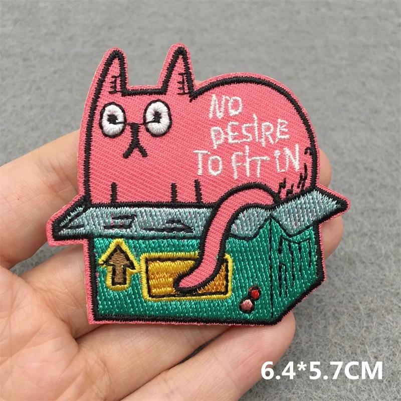 Team Cat Embroidery Patches Appliques For Clothing Diy Sewing Iron On Patches Punk Cartoon Stripes Decoration Accessories