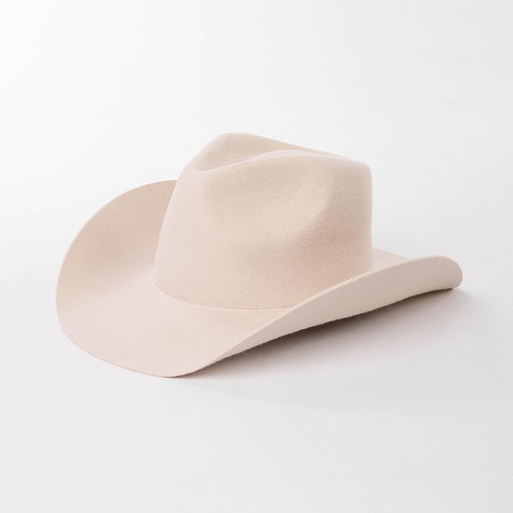 Chapeau de cowboy automne et hiver nouveau chapeau de cowboy en feutre de laine blanc chapeau jazz mode décontractée européenne et américaine chapeau de cowboy bouclé