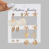 6 Pairs of Women's Ocean Style Shell & Starfish Earring Set, Summer Vacation Style Natural Conch Earrings