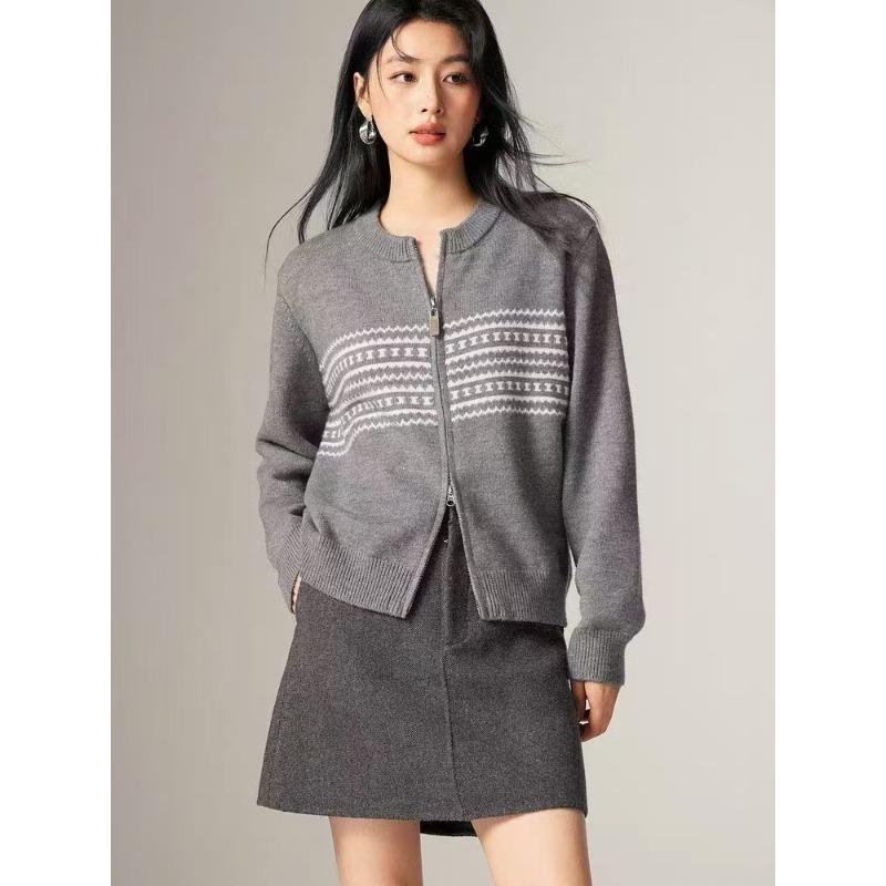 

Осень Новинка Японский стиль Непринужденный Ретро Молния Свободный Вязаный Кардиган Свитер Куртка для Женщин One size серый