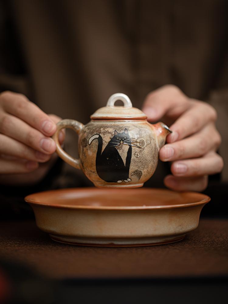 100ml Kiln Change Zhiye Cat Ceramic Teapot Wood-fired Porcelain Small Pot Making Tea Ball Hole Filter Kettle Kung Fu Tea Set