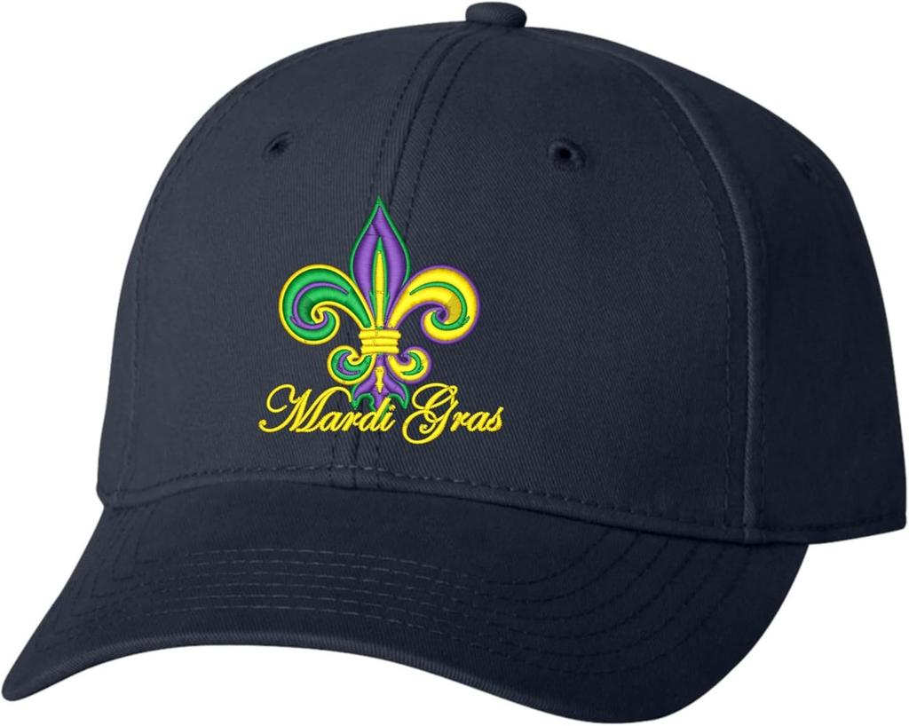 Mardi Gras Fleur De Lis Embroidered Baseball Cap Polyester Adjustable Casual Hat for Adults