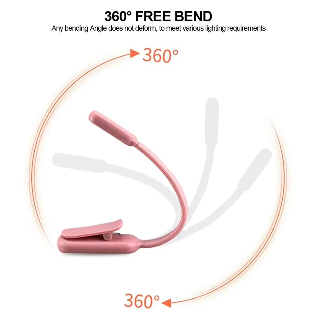 Usb Rechargeable Mini Led Book Light Stepless Brightness Clip-on Night Lights 3-color Temperatures 360-degrees Angle Table Lamps