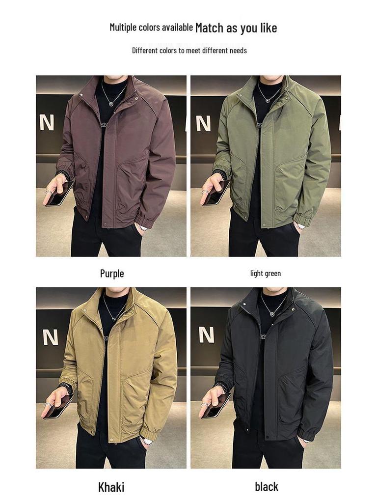 Męska modna kurtka z bawełnianym wypełnieniem - stójka, wszechstronna odzież robocza na wiosnę, jesień i zimę