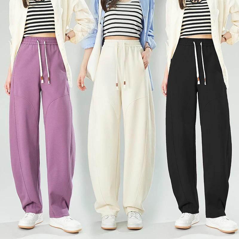 2024 Women's Korean Wide-Leg High-Waist Velvet Pants - Autumn/Winter Collection with Drawstring and Loose Fit.