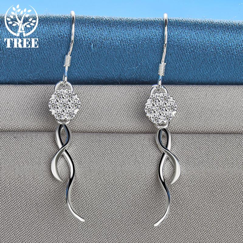 925 Sterling Silber Runde Kugel 8mm AAA Zirkon Tropfen Ohrring Schmuck