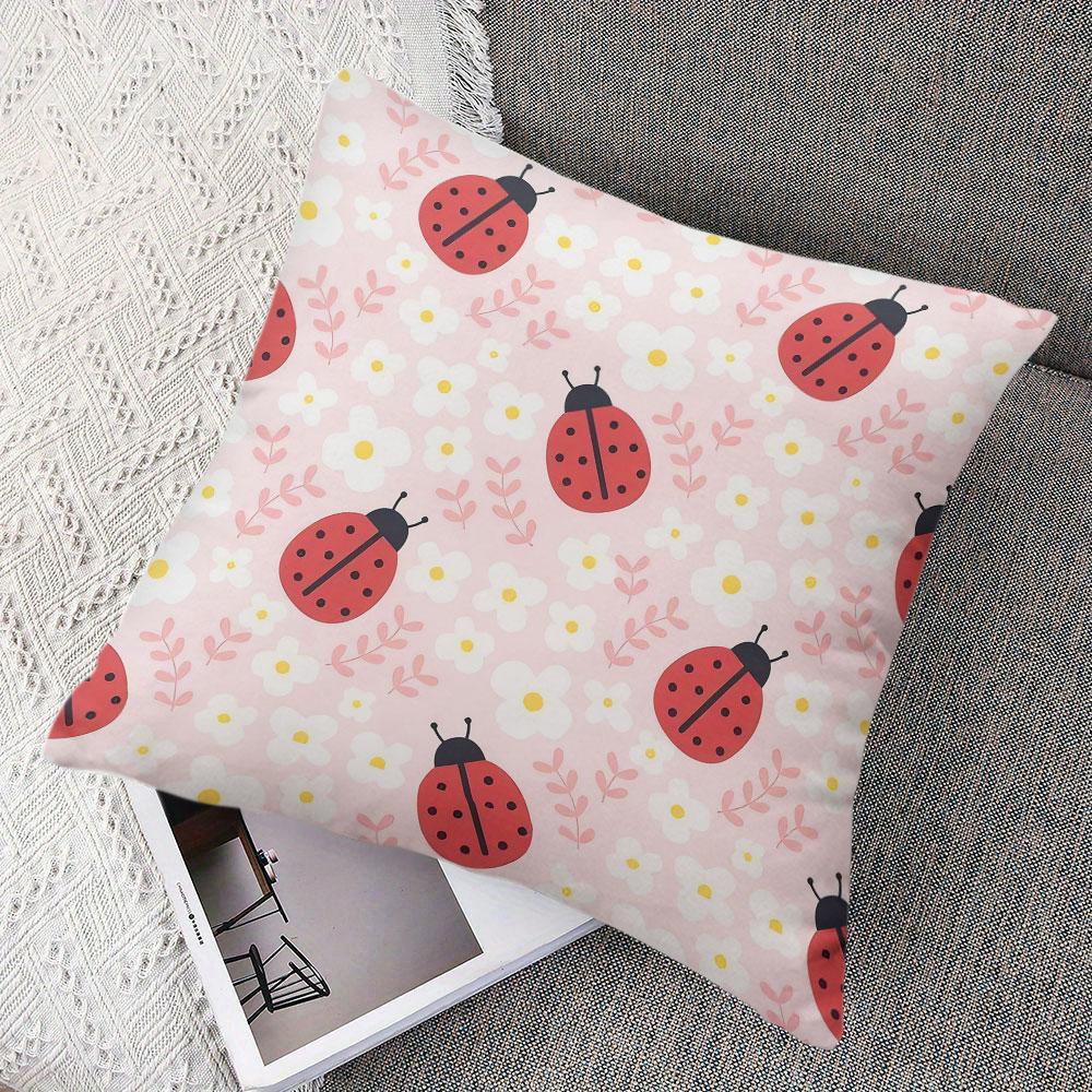 Ladybug Daisy square Jacquard Pillow Cover for Sofa Office Waist Cushion Cover Home Decorative Pillowcase