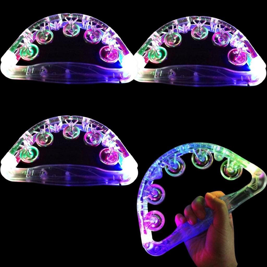 Leiasnow Illuminated Tambourines, Set of 3, LED, Karaoke, Party Supplies, Musical Instrument (Rainbow Colors, Set of 3)
