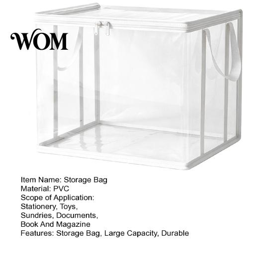 Book Storage Organizer Clothes Bag, with Lid And Handles, Large Capacity Dustproof Bag Organizer, Transparent PVC Container for Toys Student Textbooks