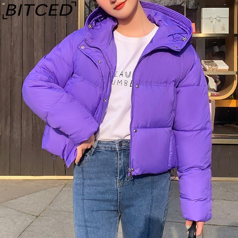 BITCED Minimalist Hooded Short Down-Filled Cotton Jacket Casual Puffer Jacket Lightweight Cotton Coat