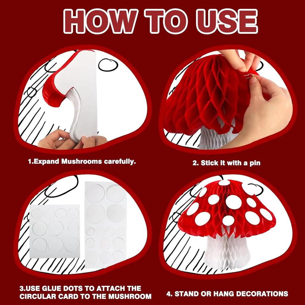 Paper Mushrooms Honeycomb Centerpieces Hanging Party Supplies for Birthday Baby Shower Party Garden Decorations