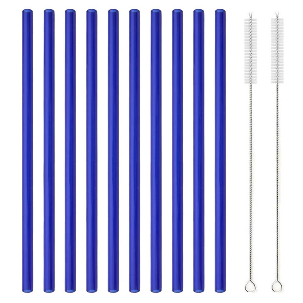10pcs Glass Straw Reusable Glass Straw Set 8'' 200mm Long Straws with Cleaning Brush for Tumblers Cups Mason Jars