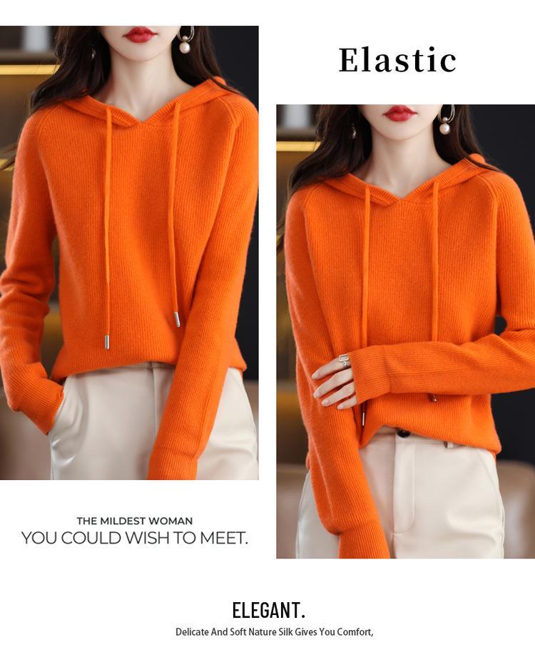 Women's 100% Pure Wool Knit Loose Hoodie - Autumn/Winter Collection