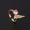 Sweet Bow Zircon Ring Vintage Light Luxury Fashion Pink Open Adjustable Women Jewelry Gift