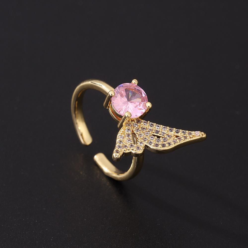 Sweet Bow Zircon Ring Vintage Light Luxury Fashion Pink Open Adjustable Women Jewelry Gift