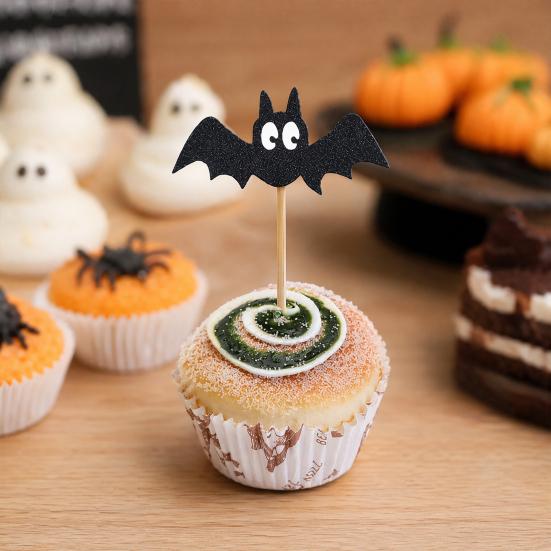 8 Pcs Halloween Bat Cupcake Toppers Black Bat Cake Picks for Halloween Baby Shower