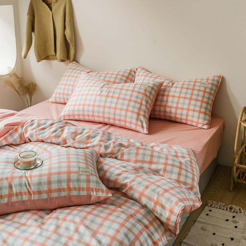 Japan Style Plaid Pattern Duvet Cover Set Queen Soft Skin Friendly Washed Cotton Bedding Set Home Textile Bed Linens Quilt Cover