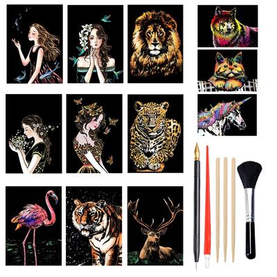 Formemory Scratch Art Set, 12 Sheets of Scratch Paper, A4 Size, with Scratch Pen Set, Beautiful Art, Healing, Soothing, Art Therapy, Scratch Art Pen