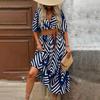Ladies' Summer Loose Half-sleeved V-neck Blouse With Loose And Tight Waistline Casual Dress