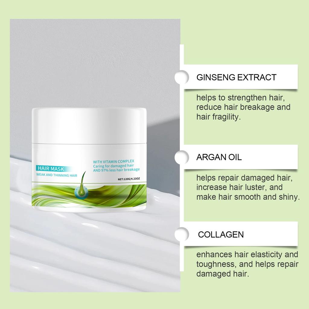 Kolagenová vyživující vlasová maska Hydratační a lesklá vlasová maska Ricinový olej Redukuje roztřepené konečky a vyživuje pokožku hlavy