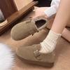 Vintage Flat Boots Women's Winter Warm Cotton Shoes Soft Bottom Slip-on Shoes Thickened Brogues Women Shoes