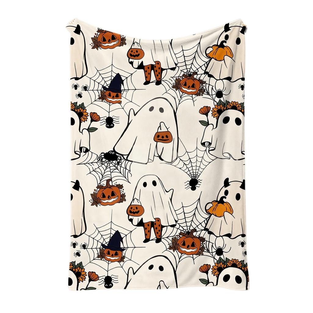 Halloween Flannel Throw Blanket with Pumpkin Pattern for Couch Sofa Bed Nap Cozy Cover