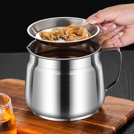 Bacon Grease Container with Strainer And Lid 1.5/2L Stainless Steel Container for Frying Oil Storage Pot Fat Storage Easy-Grip Handle