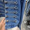 Retro Court Style Buckle Decoration Long Sleeved Top for Spring and Autumn Fashion Stand Up Collar Denim Short Jacket