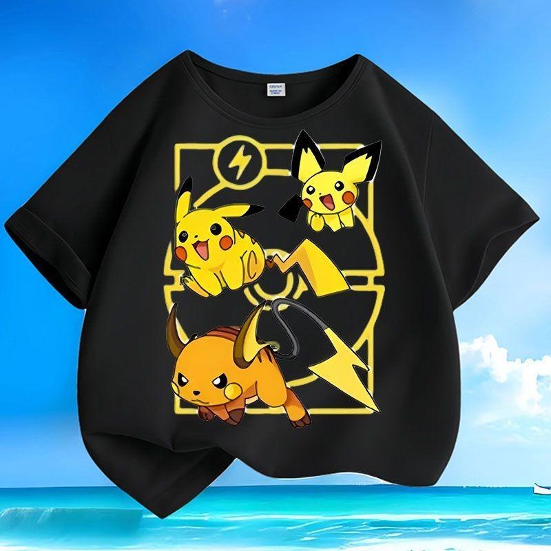 Sommer Trend Pikachu T-Shirts | Neu eingetroffen | Lockere Rundhals Kurzarm Oberteile für Klein- und Mittelkinder