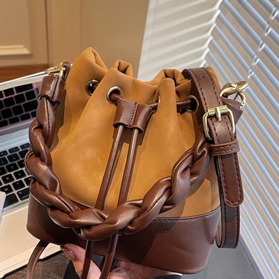Simple Bucket Bag Autumn New High-value Bag Fashionable Contrasting Color Bucket Bag Solid Color Handbag Women's Bag