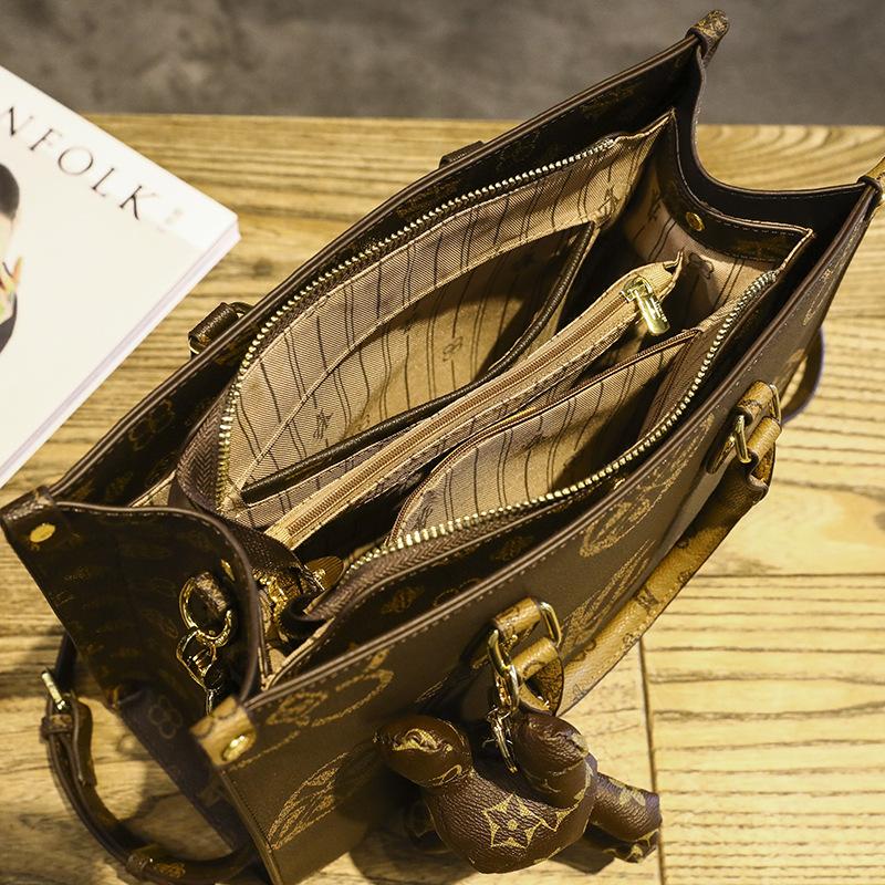 Damska torebka, Torebka typu light luxury, Duża torba, Nowy styl high-end, Vintage torba tote z kwiatowym wzorem, Damska torba na jedno ramię o dużej pojemności