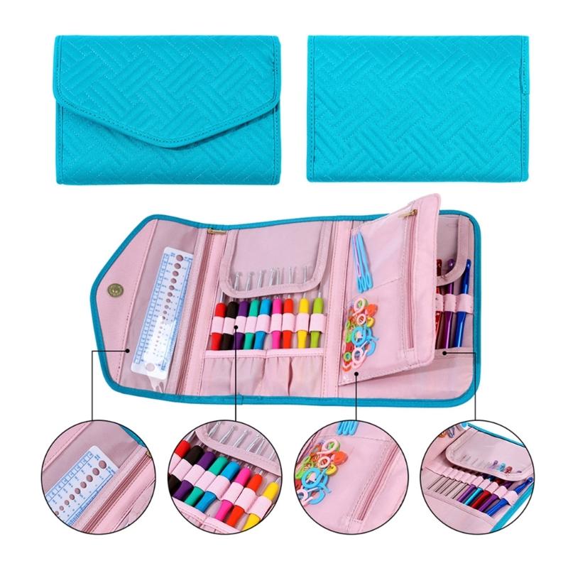 Mehrzweck Häkelnadel Organizer Taschen mit Reißverschlusstasche und elastischen Einschubfächern Tragbare Stricknadel Aufbewahrungstasche