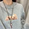Red Floral Heart Necklace for Women - High-End 2024 Korean Fashion Sweater Chain for Autumn/Winter