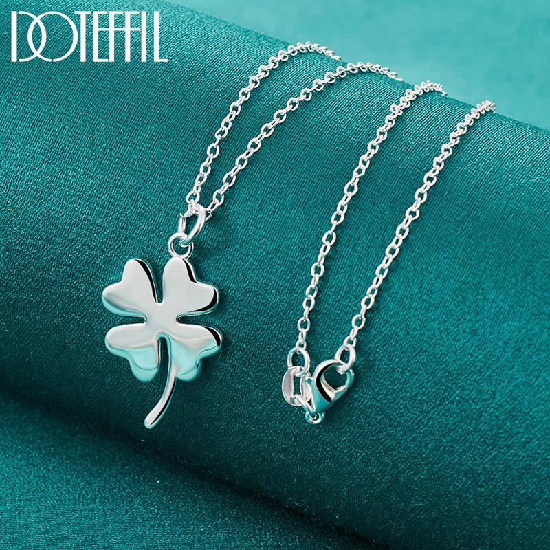 DOTEFFIL 925 Silver Four-Leaf Clover Pendant Necklace 16-30 Inch Chain For Woman Fashion Wedding Charm Jewelry
