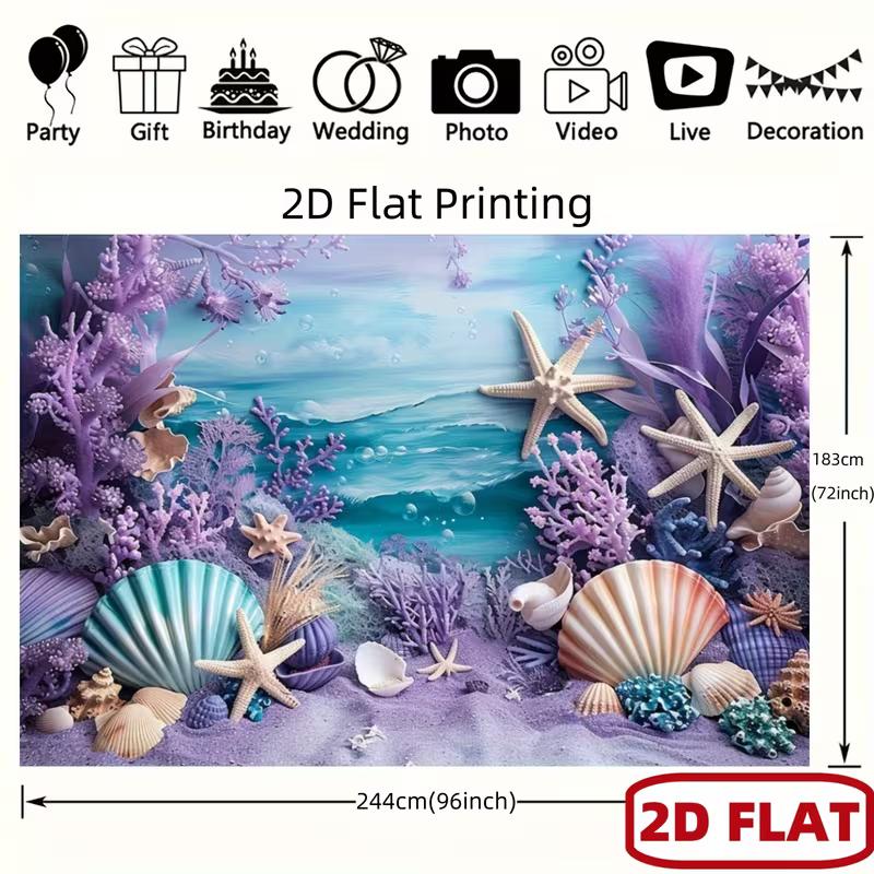 2D Flat Print Pastel Underwater Backdrop Mermaid Party Background Cloth