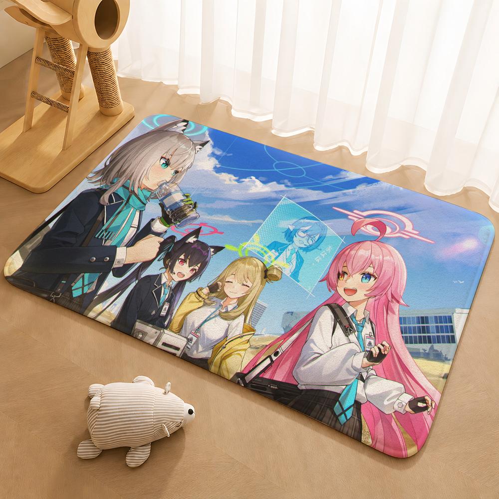 Anime B-Blue Archive Tsukatsuki Rio Floor Mat Floor Mat Soft Flannel Non-Slip Door Rug for Living Room