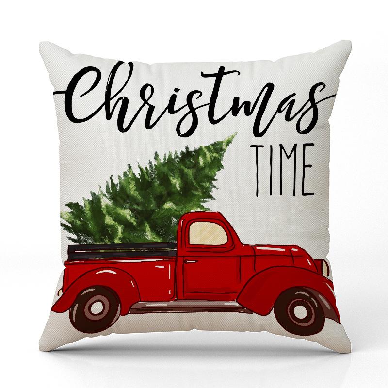 New Red Truck Christmas Pillowcase Linen Printed Pillowcase Festive Room Sofa Decoration Cushion Cover