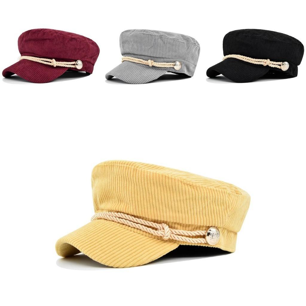 Beret Navy Corduroy Hat Metal Buckle Octagonal Hat Flat Top Hat Material Cotton