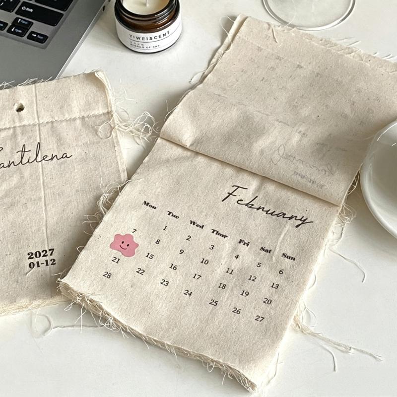 Limited-Room Hanging Calendar Accent in Soft Fabric, Dated Front Piece With Top Loop for Seasonal Vertical Home Display and Easy Placement