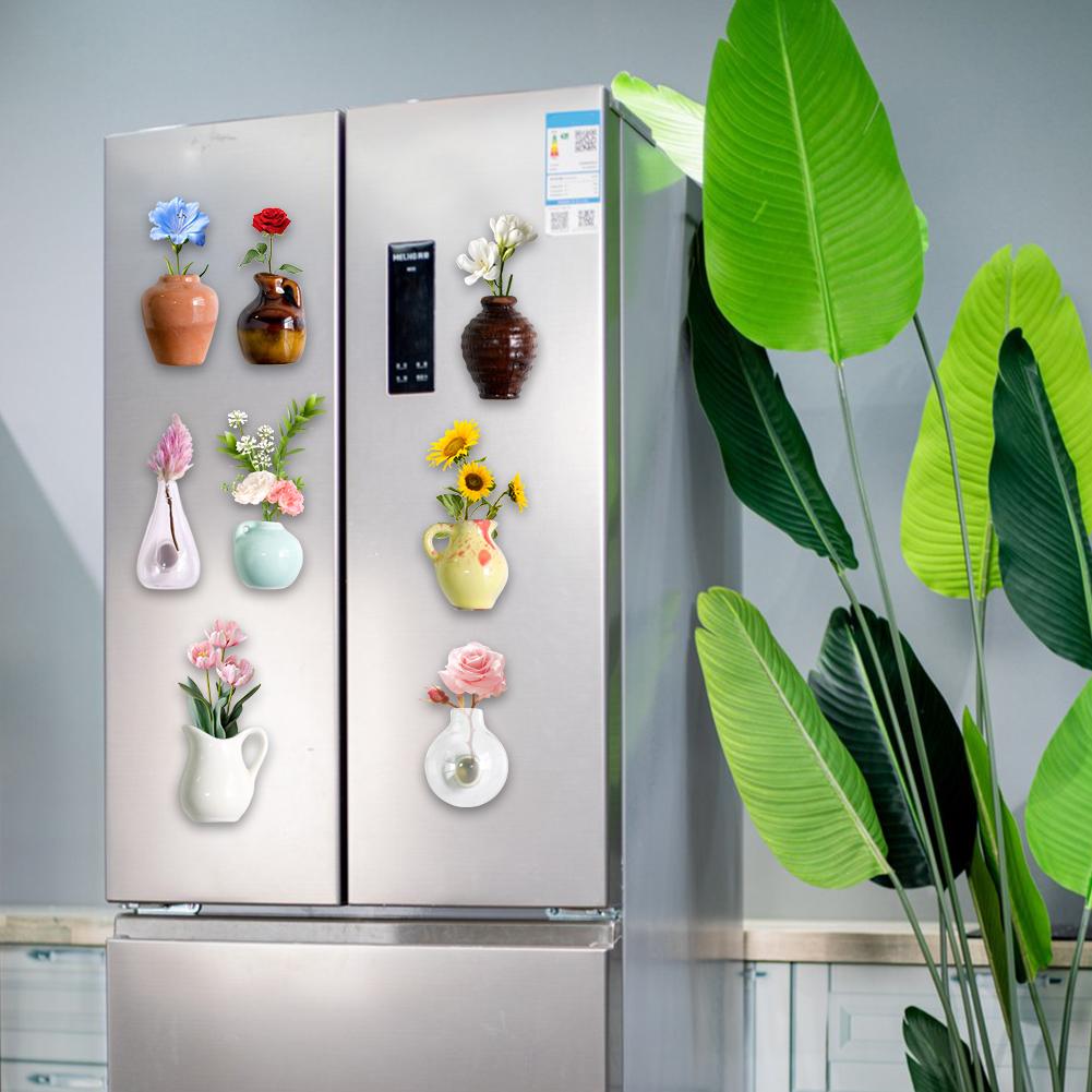 24 Style Mini Ceramics Vase Fridge Magnet DIY 3D Vase Creative Message Magnets Sticker for Air Conditioners Fridge Decorations