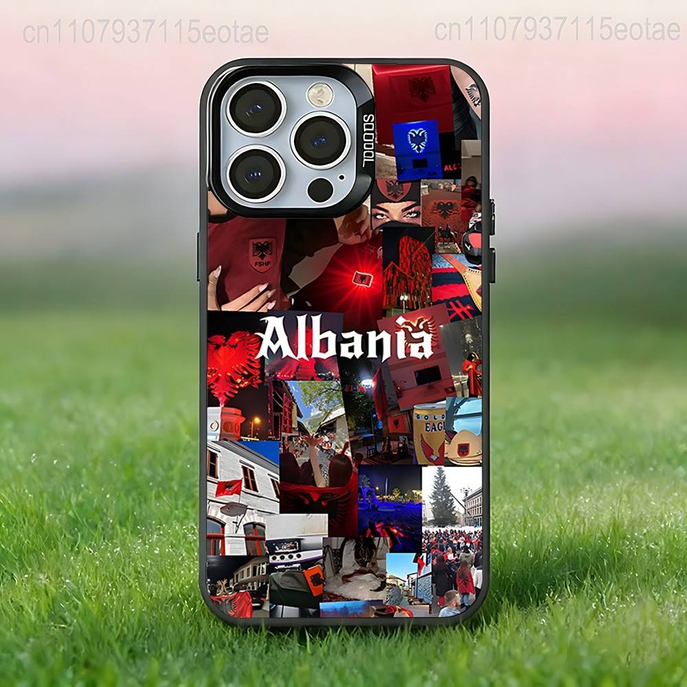 Albánská vlajka Albánie Pouzdro na telefon Pro iPhone 17,16,15,14,13,12,11,Pro,Max,Plus,E,Air,Mini Proti pádu Černý Nárazník