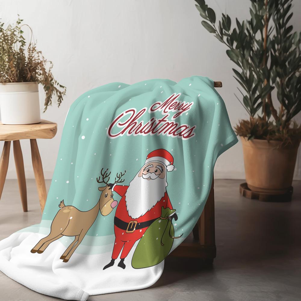 Festive Santa Claus Throw Blanket Merry Christmas Reindeer Cozy Home Decor Gift Holiday Season Warm Fleece Bedding