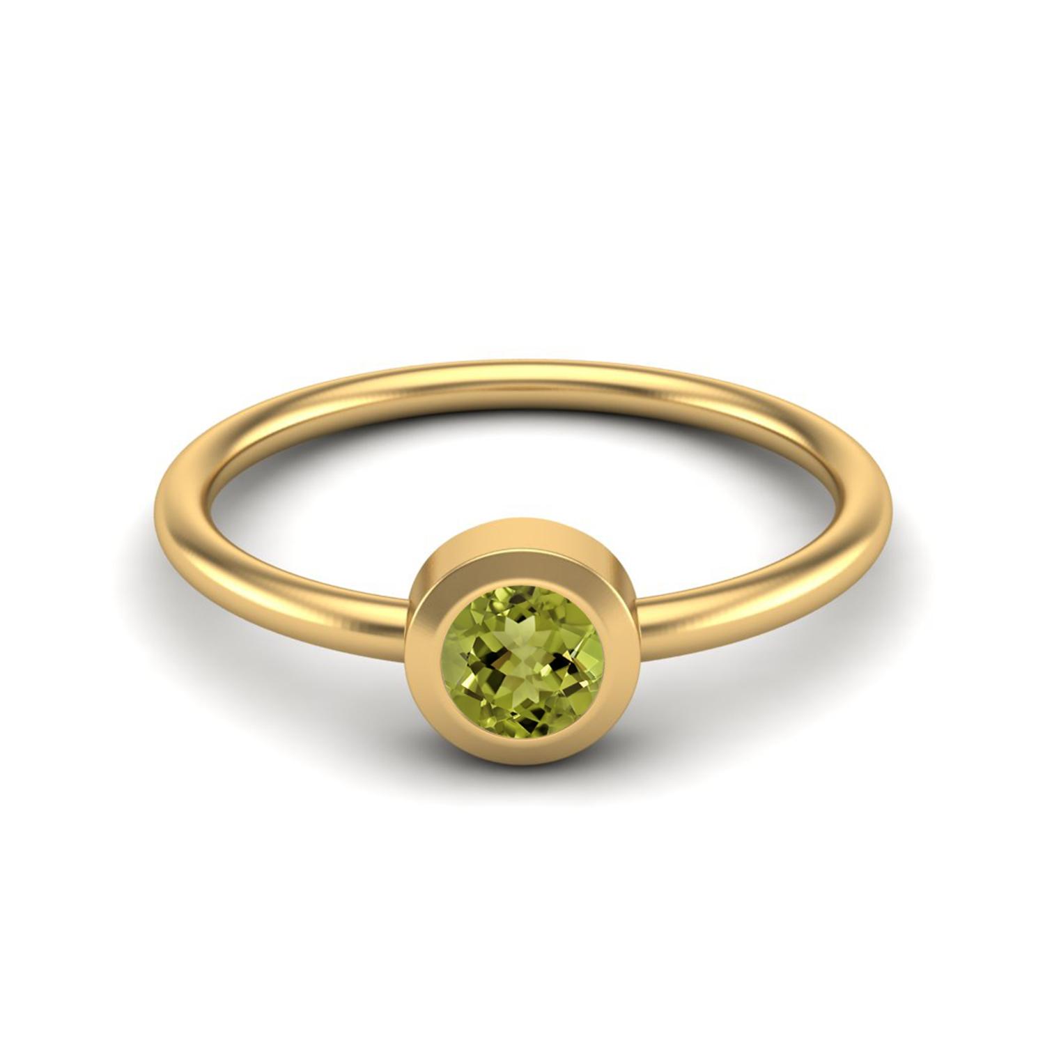 4mm Round Peridot 925 Sterling Silver Gold Vermeil Solitaire Bezel Set Women Wedding Ring 10