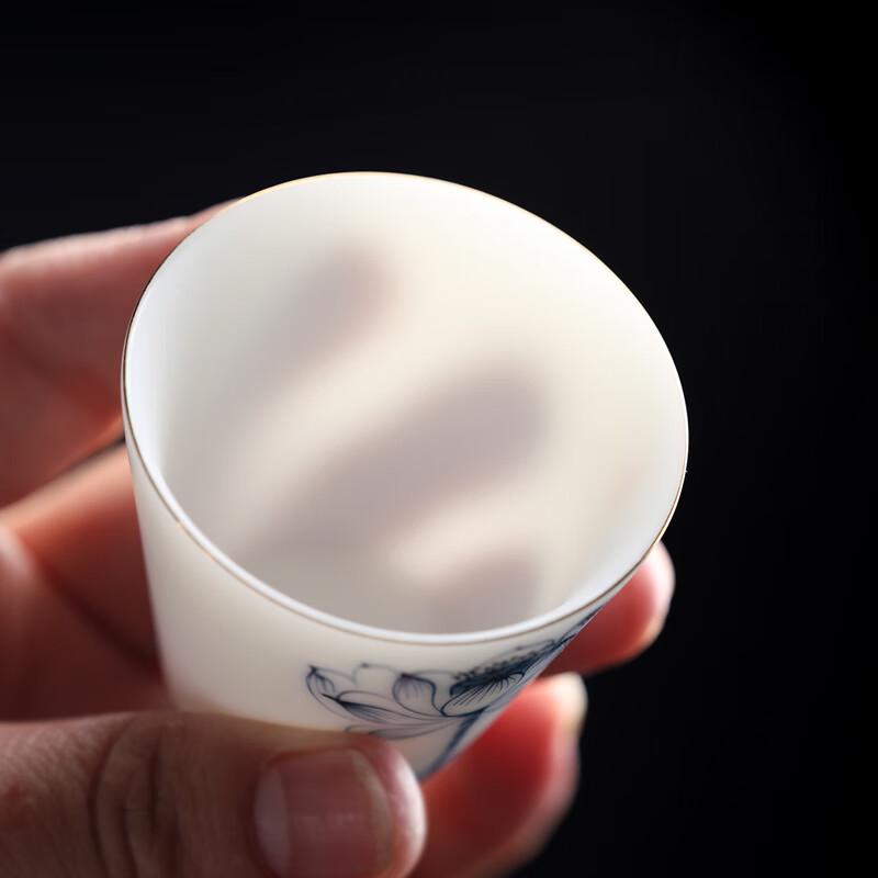 MULTIPOTENT Mutton-Fat Jade Style Green Lotus Hand-Painted Tea Cups (Set of 2)