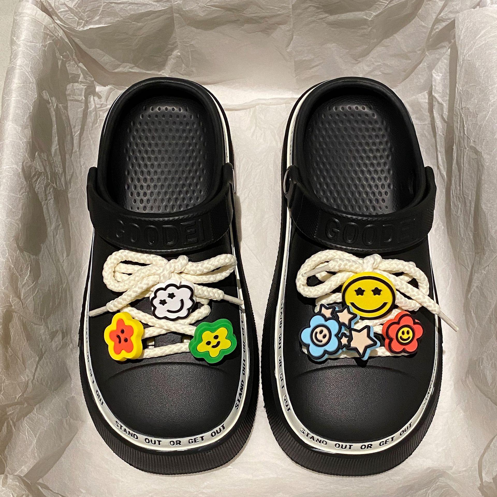 

Літні жіночі тапочки Fashion Increase Thow Sole Antislip Baotou Women s Hole Shoes Зручна м яка підошва Пляжні тапочки 38-39(fit 37-38) чорний