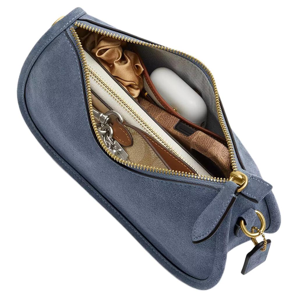 Coach Bolso de Hombro Waverly de Ante con Piel de Ternera Refinada Mediano para Mujer Azul Claro CDD78-B4LD