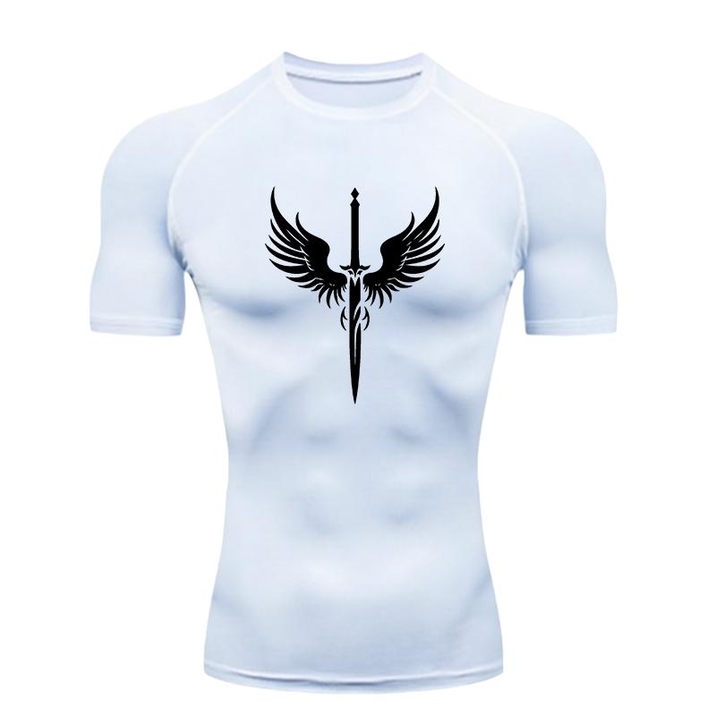 Sword with Wings  Men's Sports T-shirt Training Fitness Compression Workout T-Shirt Short Sleeve Rashguard for Men