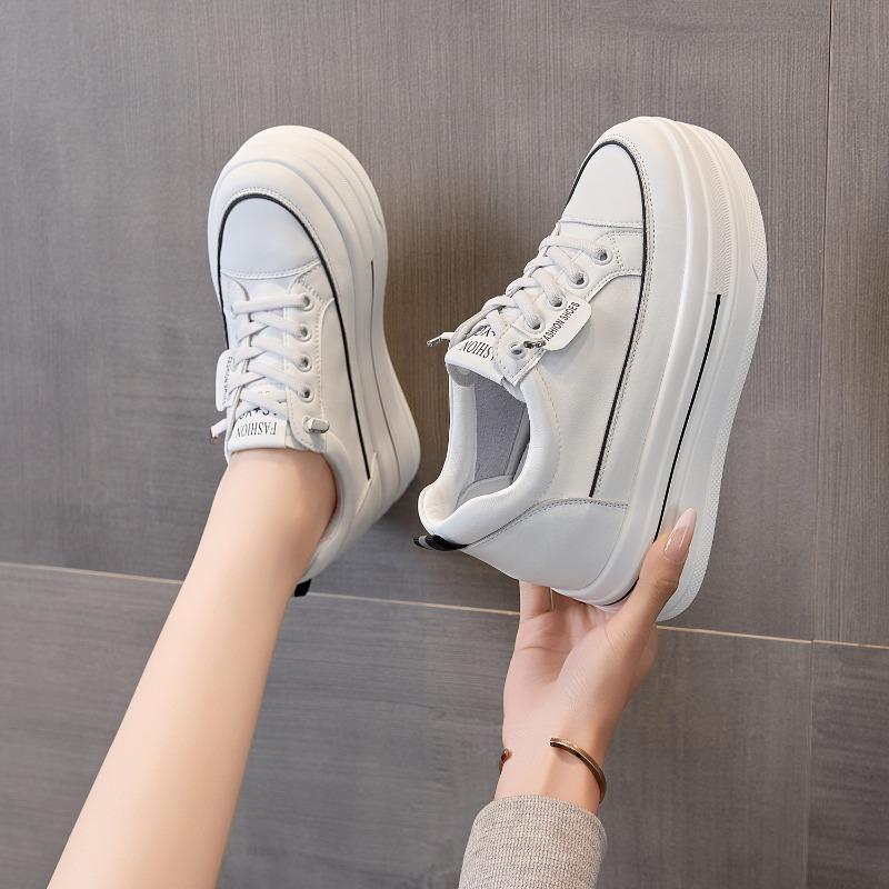 Inner Heightening Little White Shoes Women's Summer Lightweight Breathable Leather Casual Shoes Small Thick-soled Sports Board Shoes